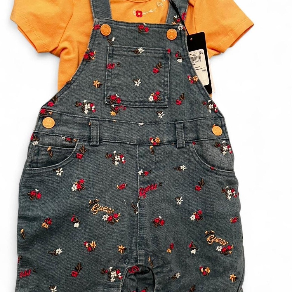 Guess Baby Girl Floral Denim Overalls Size 24 Months